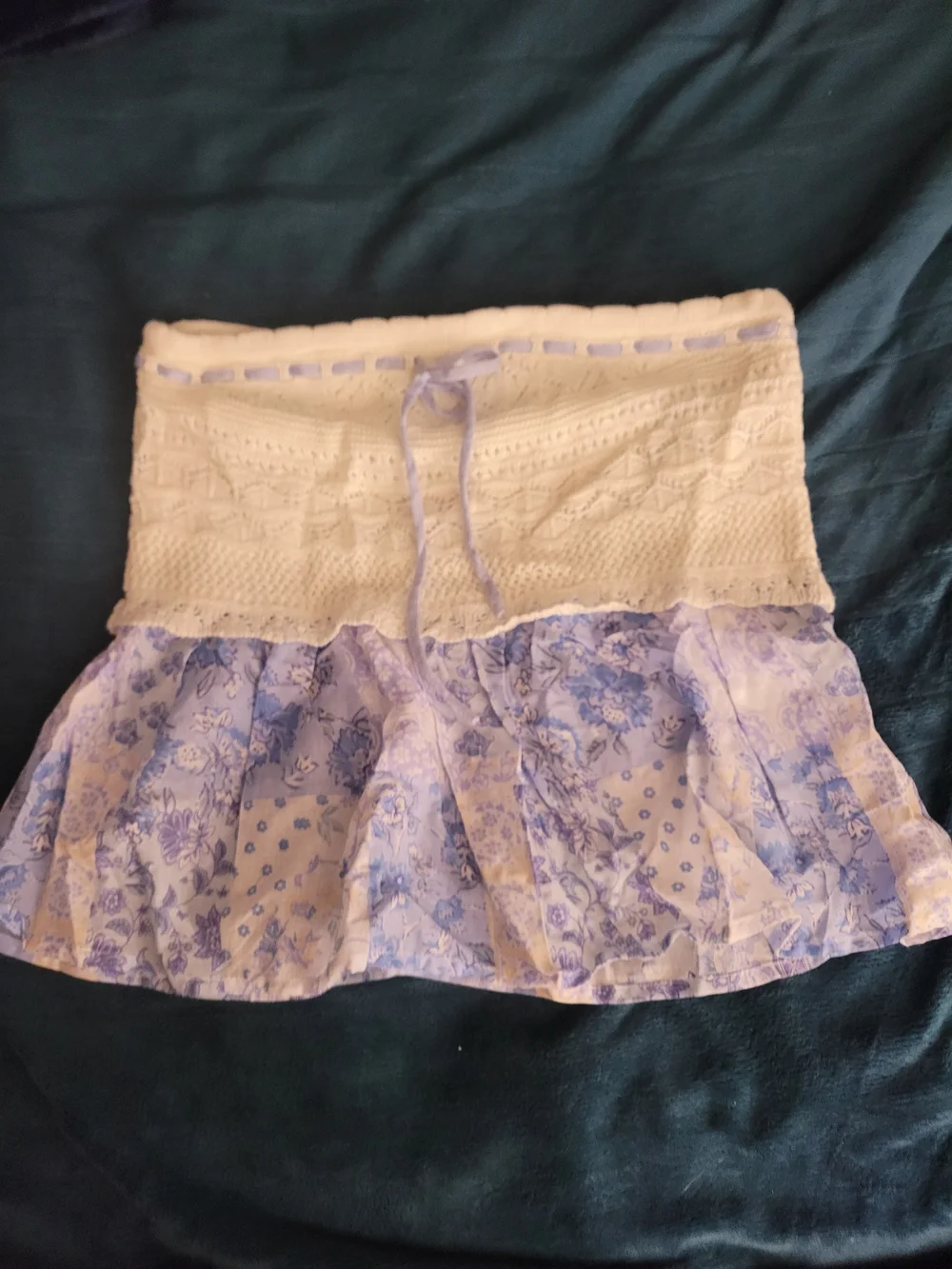 Madden Girl Cream Crochet Skirt with Lavender Floral Ruffle